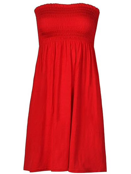 Womens Strapless Red Sheering Boobtube Plain Casual Dress