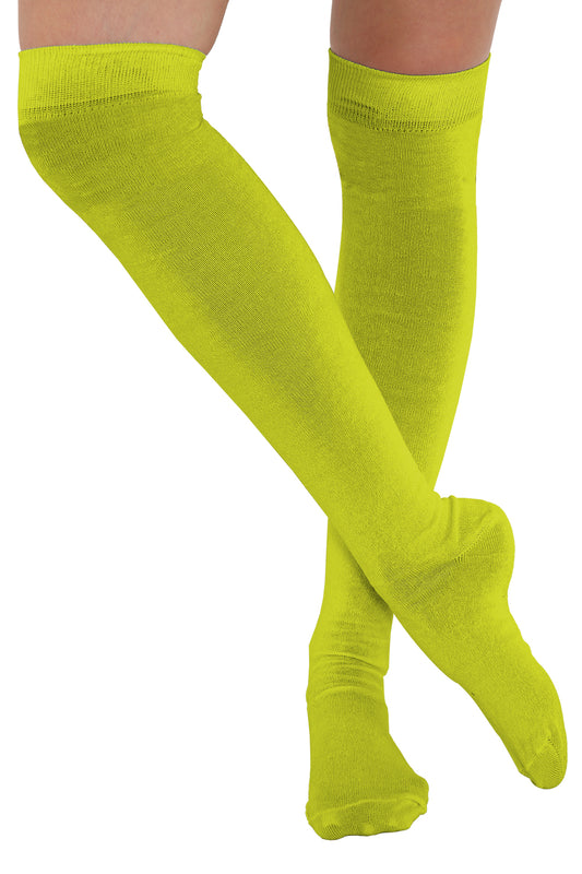 Yellow Stretchy Plain Over The Knee Socks