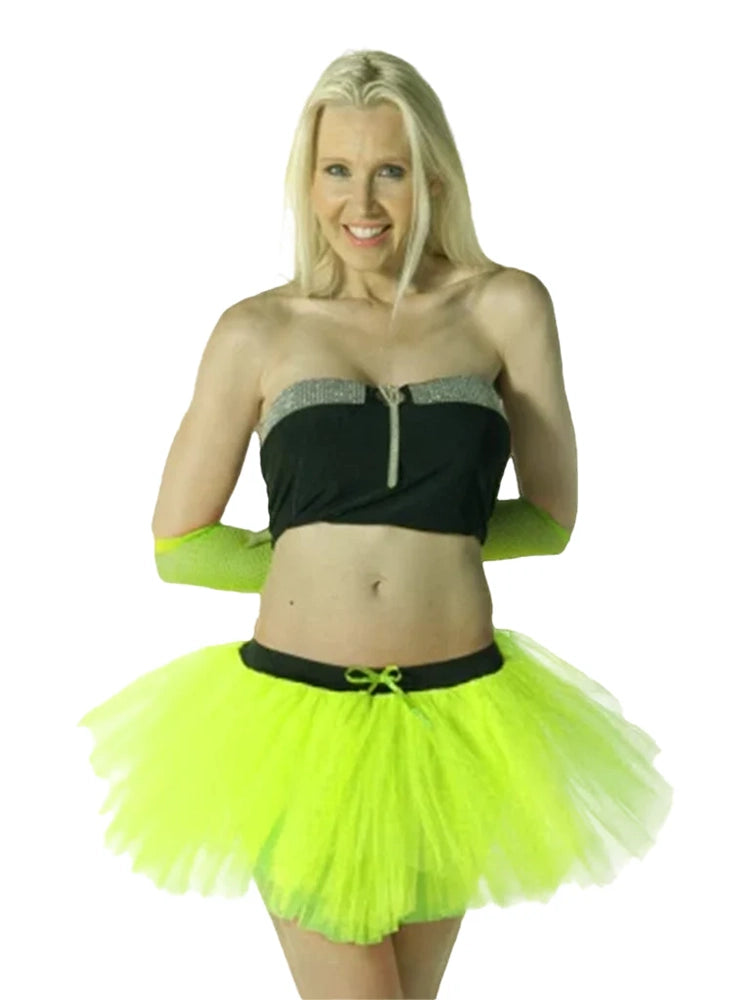 Ladies 1980s Fancy Dress Neon 3 Layers Tutu Skirt yellow