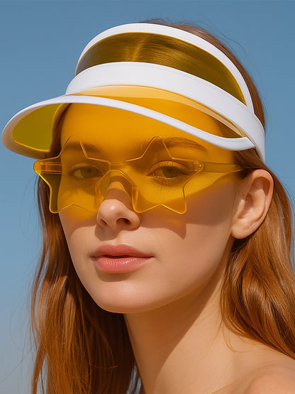 Yellow Visor Cap And Glasses Set
