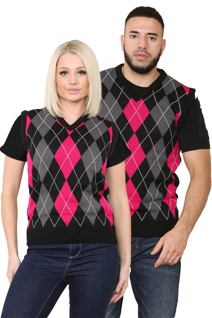 Unisex Knitted V Neck Sleeveless Argyle Jumper Vest