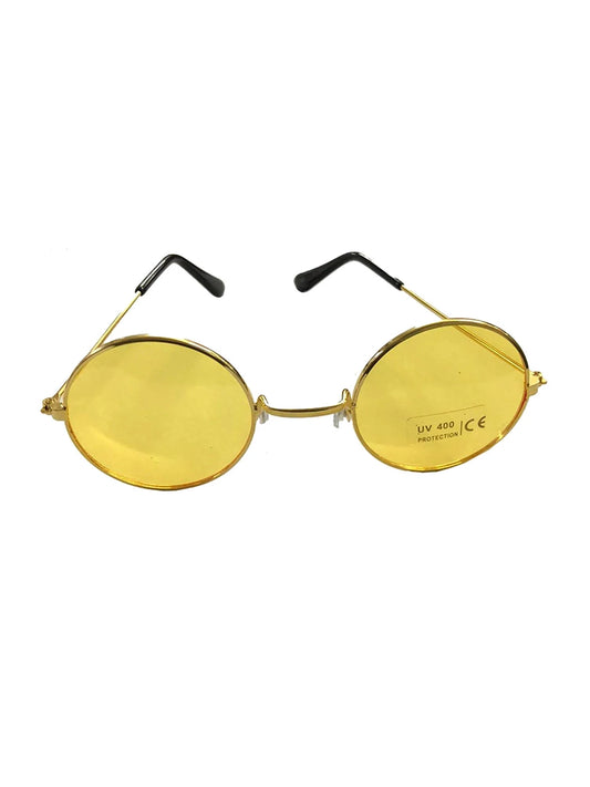 Adult Gold Silver Frame Round Lens Glasses yellow lens