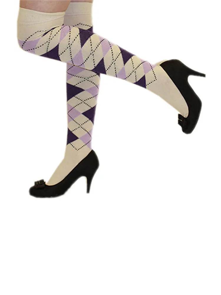 Women Argyle Over The Knees Socks - thefancydress.co.uk