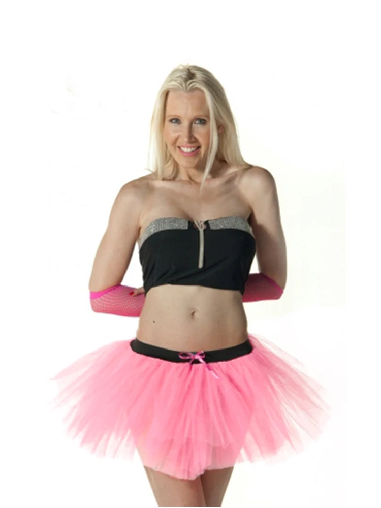Ladies 1980s Fancy Dress Neon 3 Layers Tutu Skirt baby pink