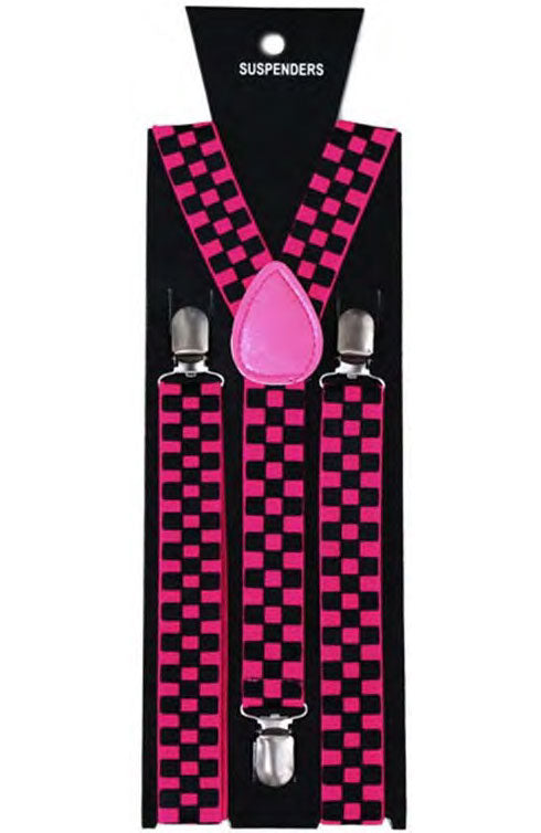 Men’s Y-Back Check Printed Suspenders – Adjustable & Stylish (2.5cm) pink