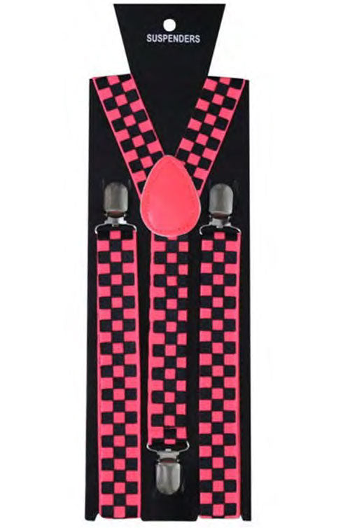 Men’s Y-Back Check Printed Suspenders – Adjustable & Stylish (2.5cm) pink