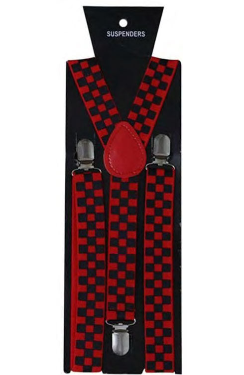 Men’s Y-Back Check Printed Suspenders – Adjustable & Stylish (2.5cm) red