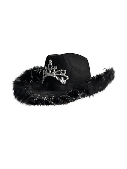 Black Cowboy Hat with Fluff Trim - thefancydress.co.uk