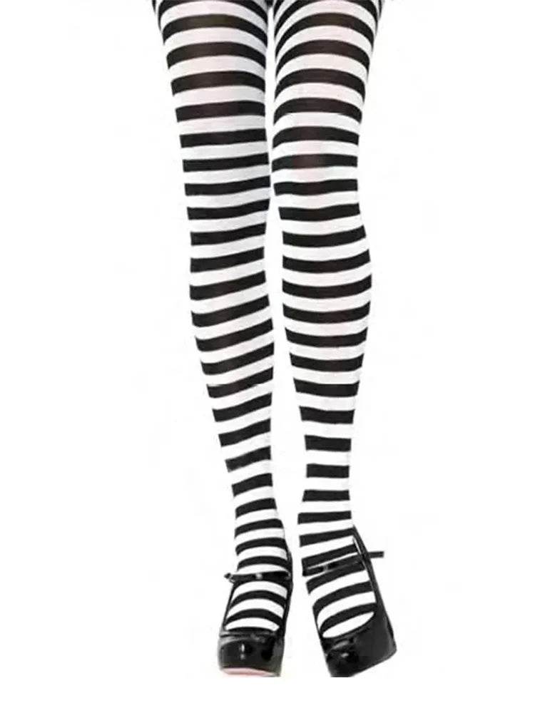 Adult Red and White Stripe Tights - thefancydress.co.uk