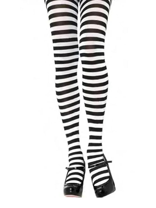 Adult black and White Stripe Tights