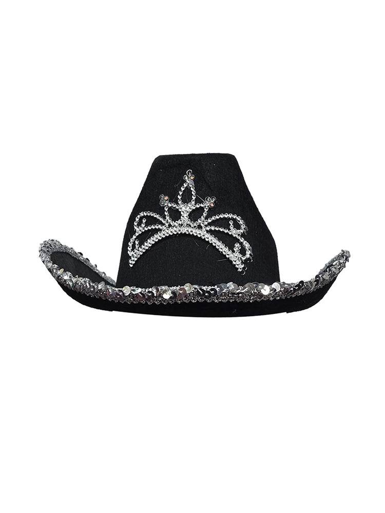 Adult Light Up Black Cowboy Hat with Sequin Trim - thefancydress.co.uk