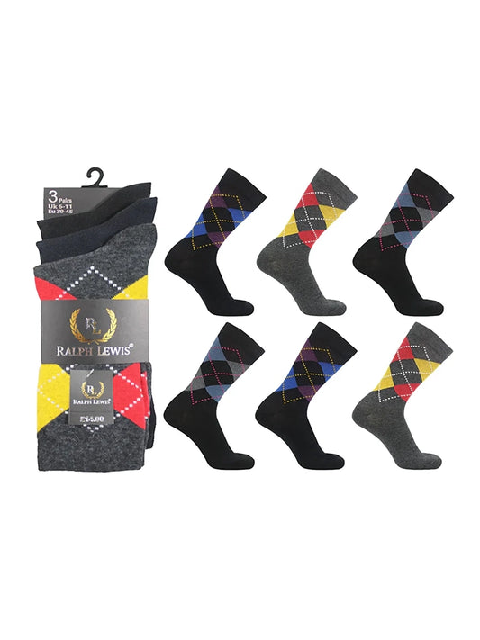 Men's Active Star Bright Argyle diamond Cotton Socks