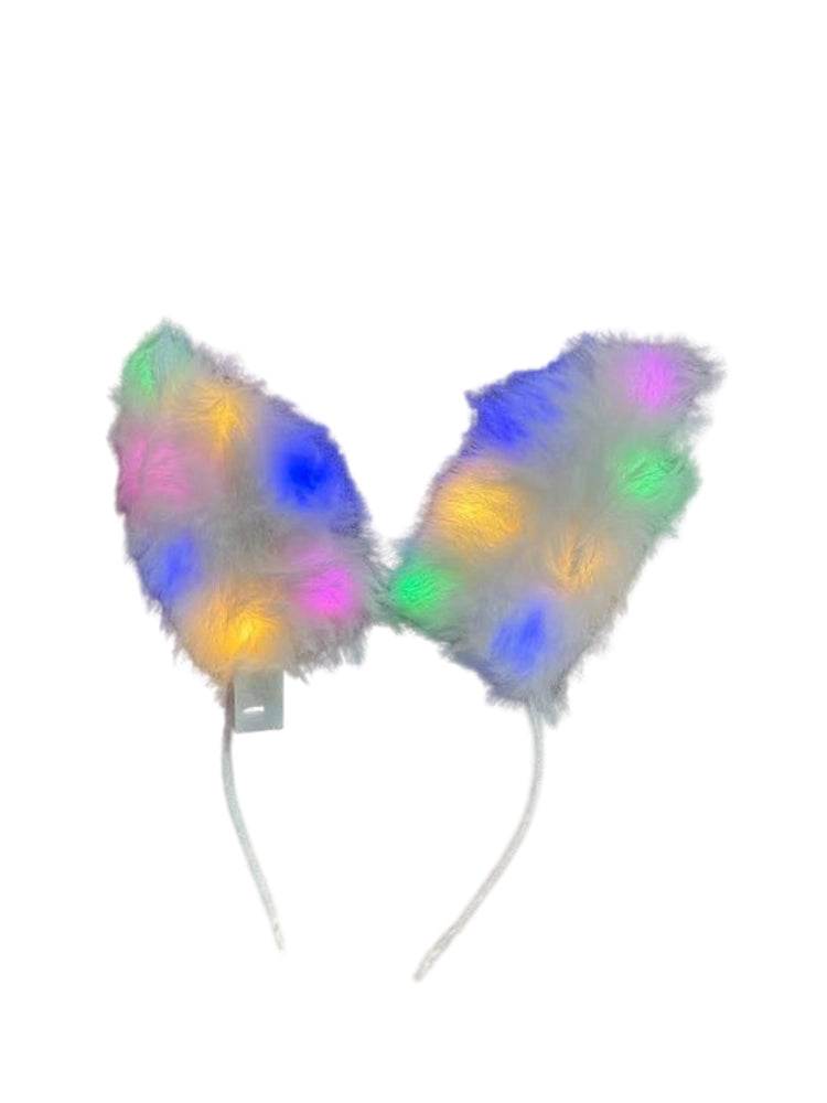 Full White Fur Light Up Bunny Ears Headband - thefancydress.co.uk