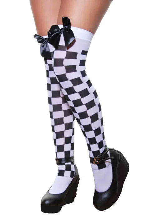 Women's Overknee Stockings With Bow checkerd