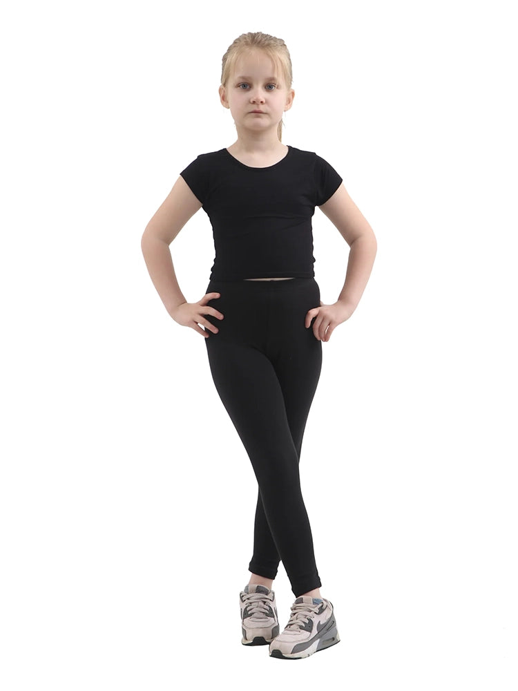 Girls Full Length Plain Cotton Legging black