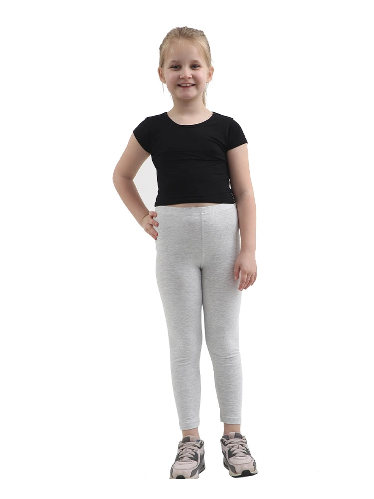 Girls Full Length Plain Cotton Legging light grey