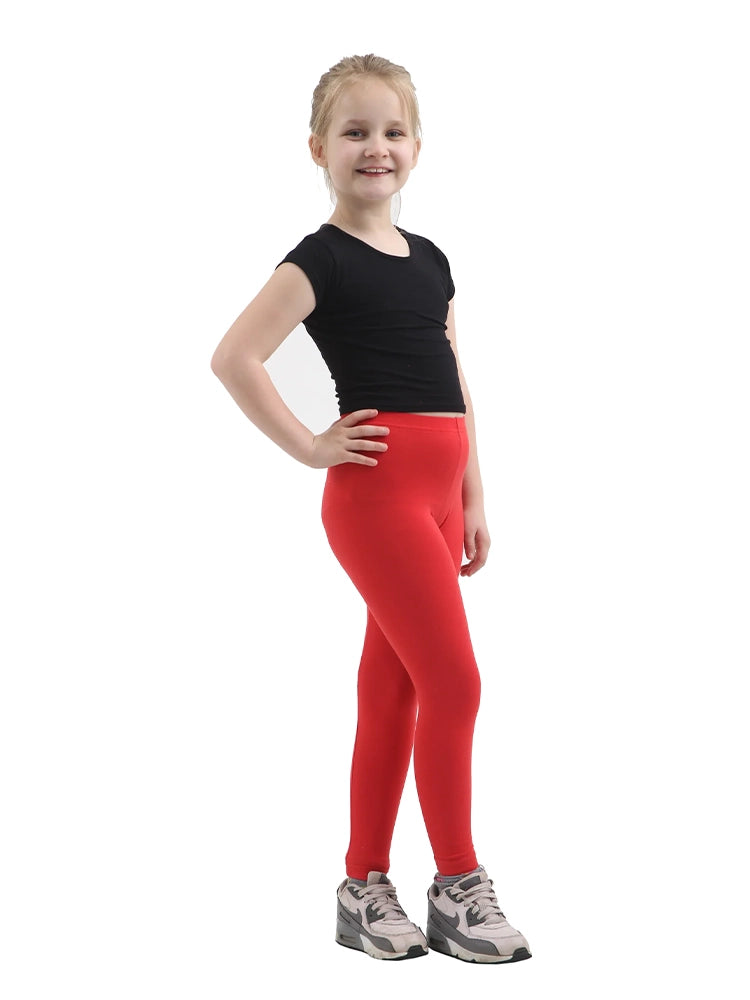 Girls Full Length Plain Cotton Legging red