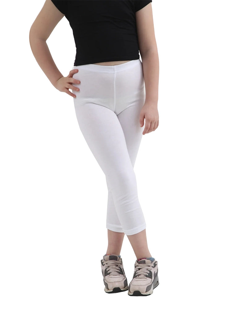 Girls Full Length Plain Cotton Legging white