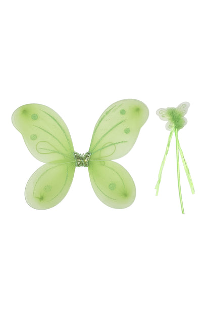 Children Glitter Green Wings With Wand