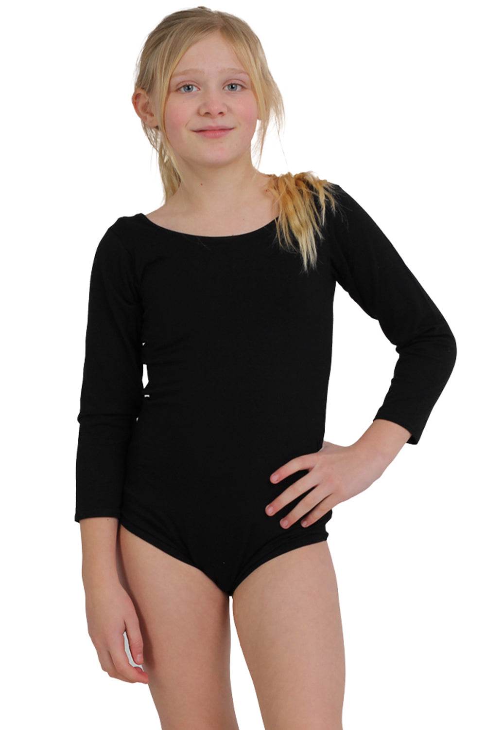 Black Long Sleeve Microfibre Leotard for Girls