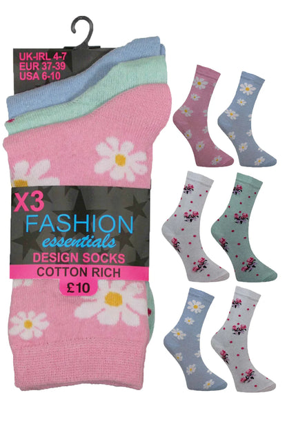 Women's Cotton Mix Ankle Socks Flower Design (Assorted Colour)