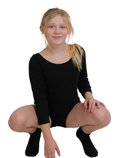 Black Long Sleeve Microfibre Leotard for Girls