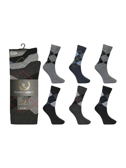 Men's Active Star Bright Argyle diamond Cotton Socks 