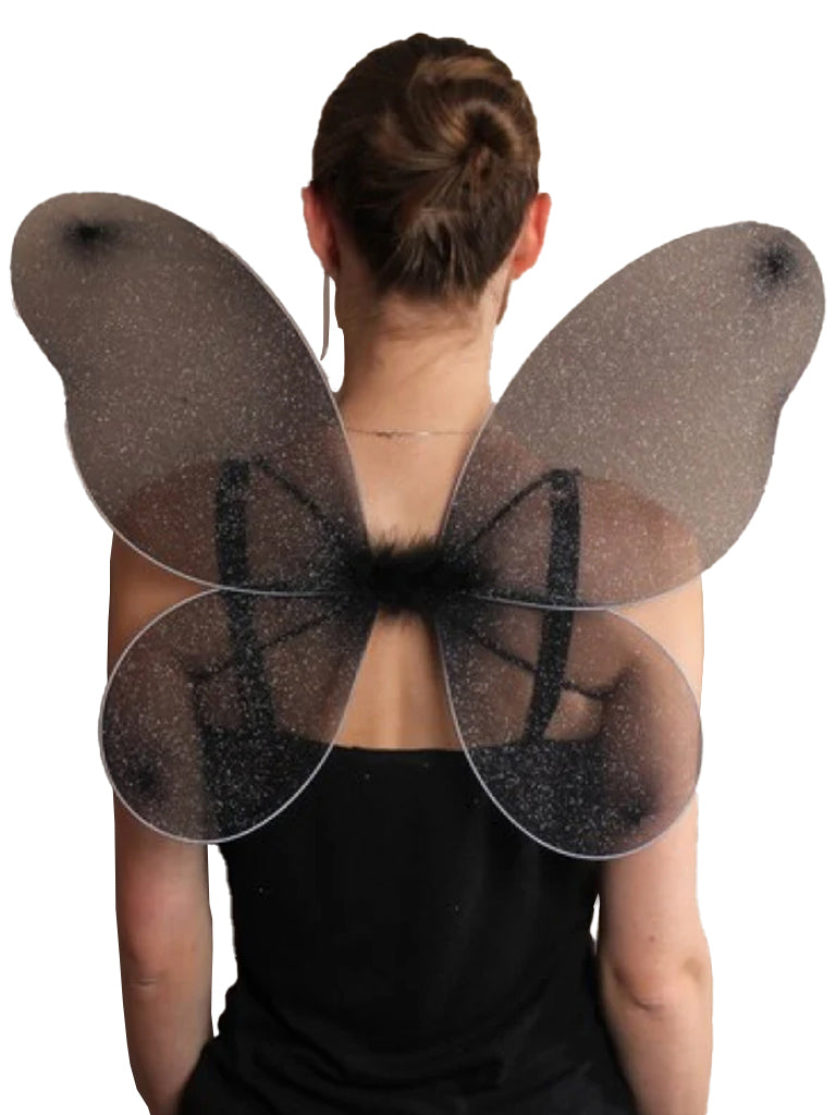 Black Net Fairy Wings With Silver Glitter