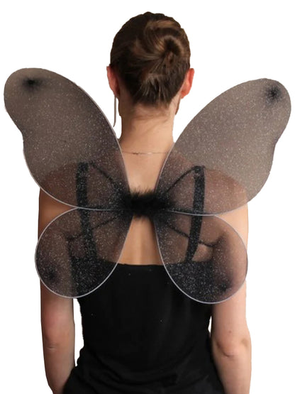 Black Net Fairy Wings With Silver Glitter