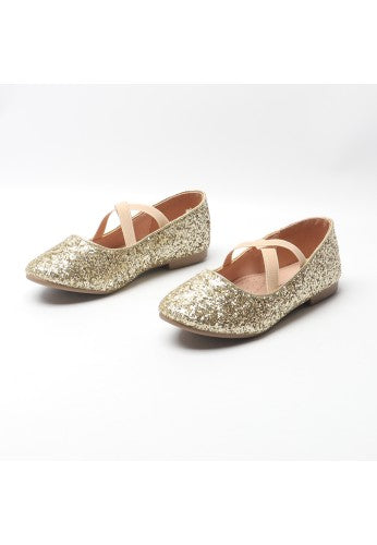 Girl's Mary Jane Ballerina Crossover Straps Glitter Flat Shoes