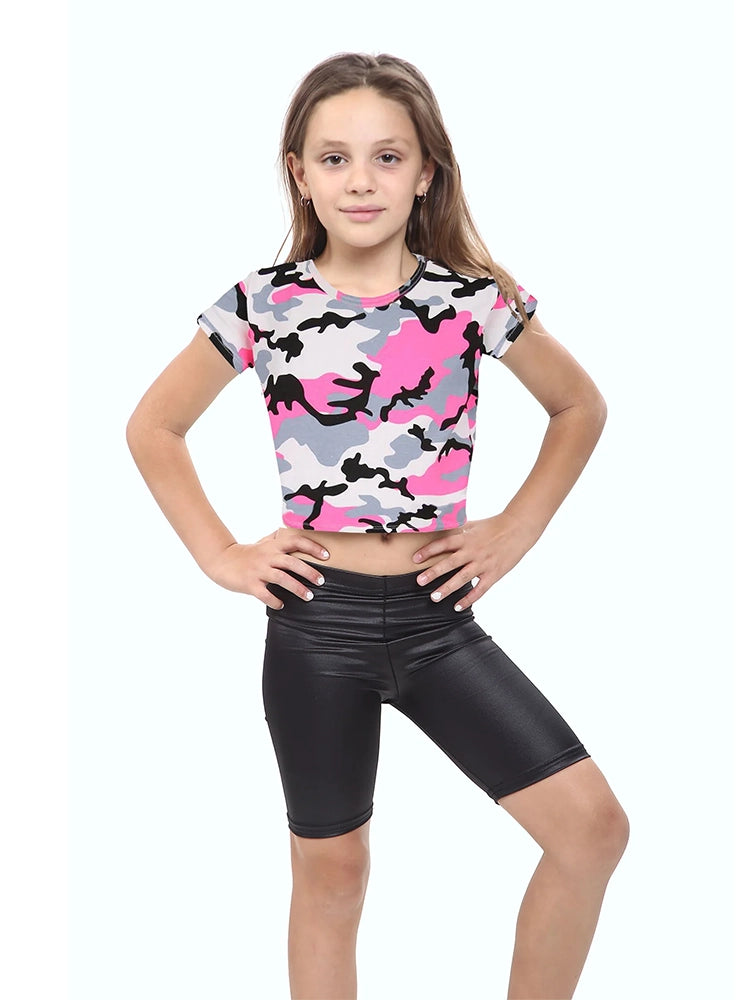 Girls Camouflage Crop Top Short Sleeves pink