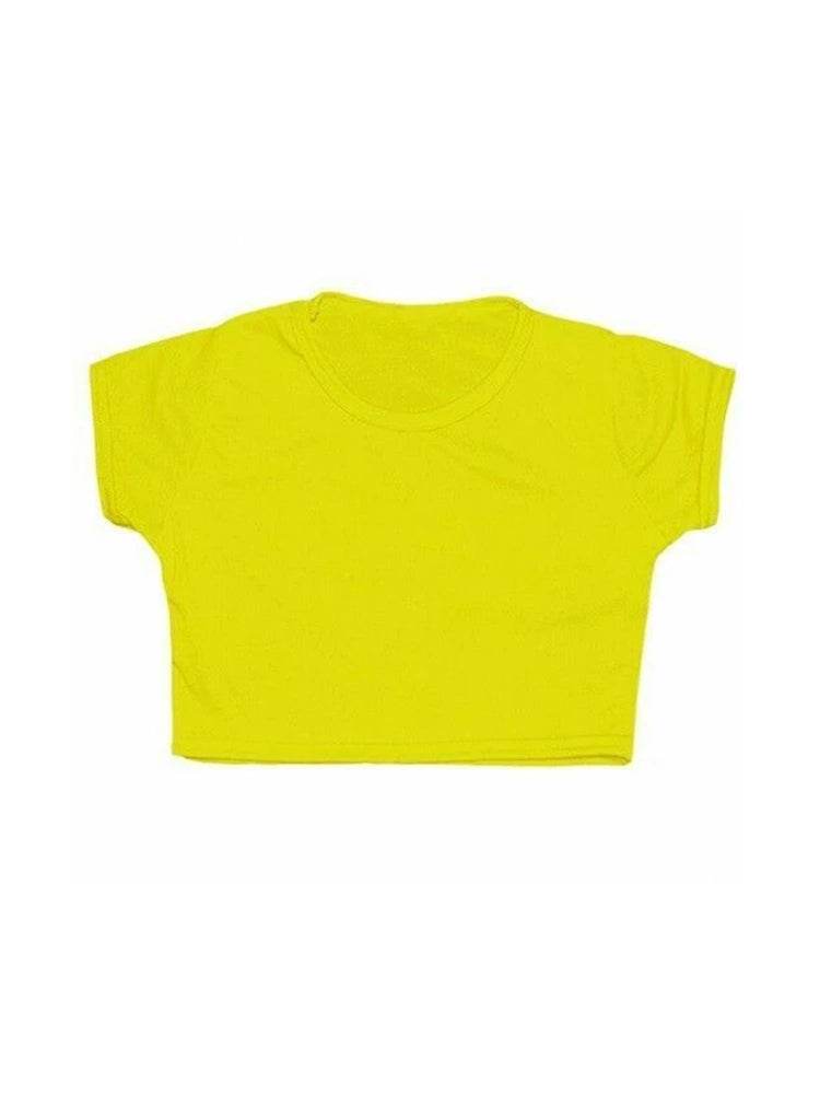 Girls Neon Plain Short Sleeve Microfiber Crop Top - thefancydress.co.uk