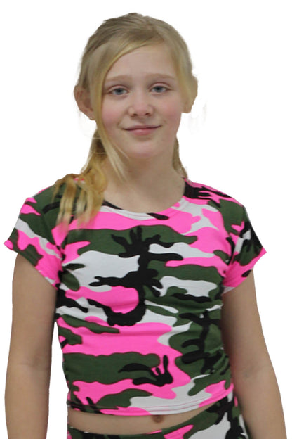 Girls Camouflage Crop Top Short Sleeves