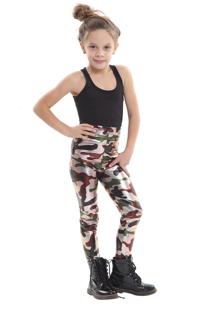 Girls Shiny Metallic Printed Leggings