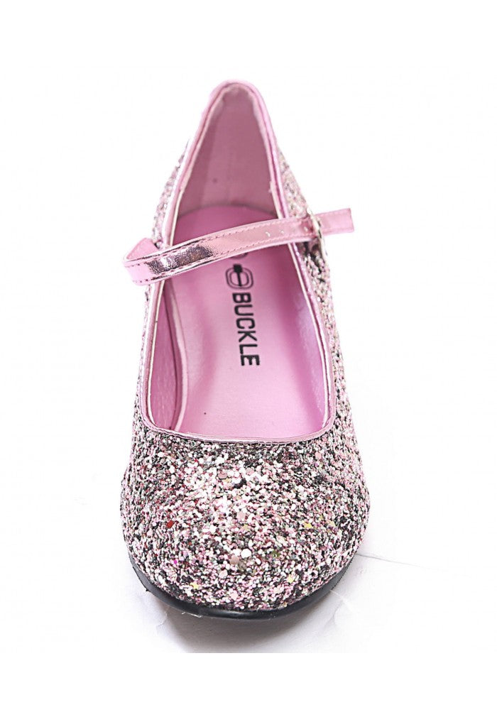 Girls Glitter Low Kitten Heel Party Wedding Sandals Court Shoes