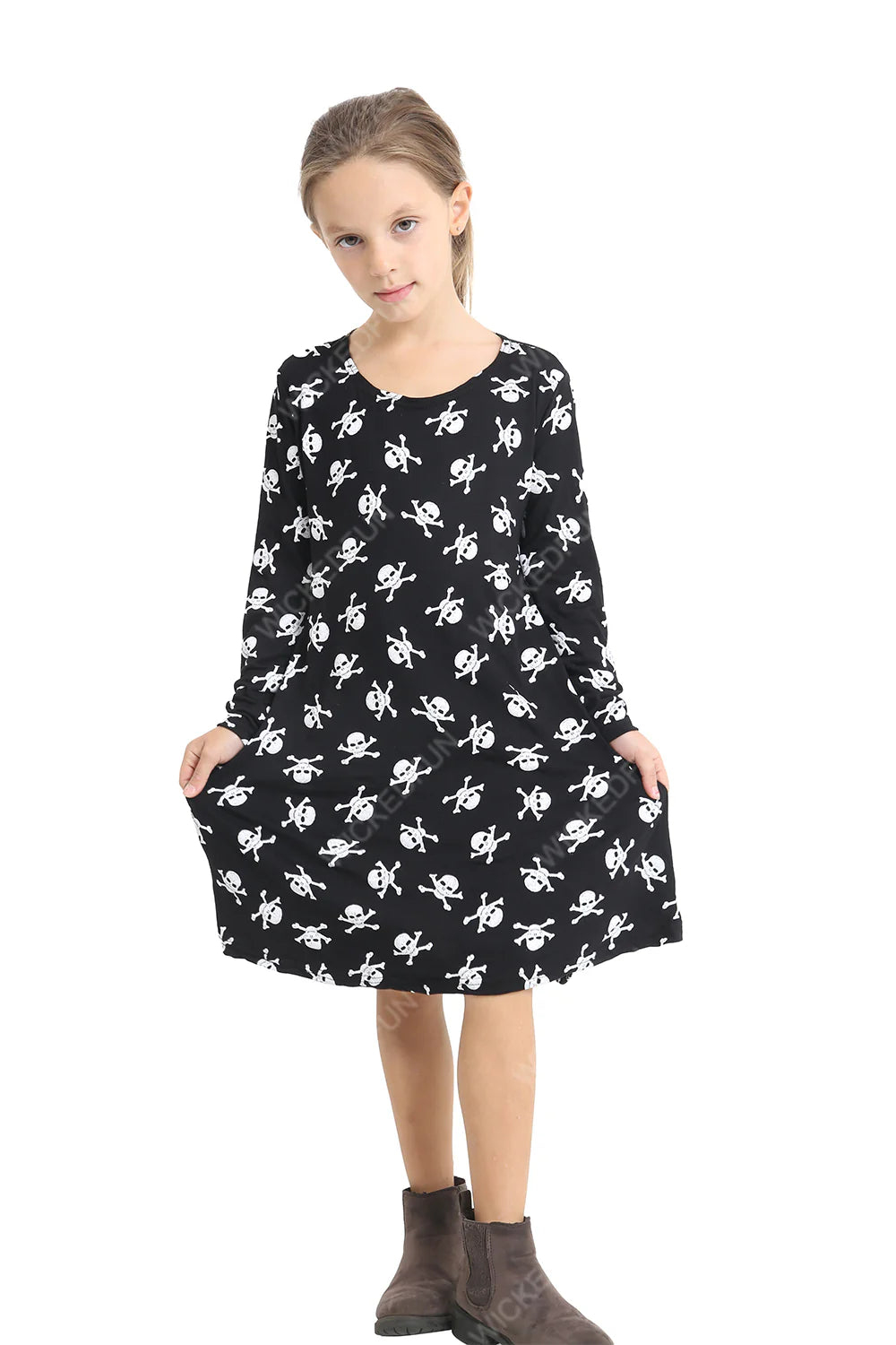 Girls Skull Printed Swing Dress