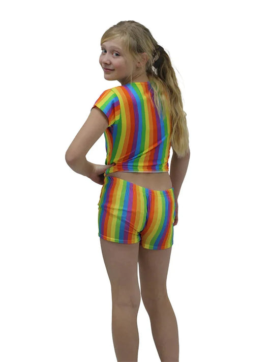 Girls Neon Stretch Microfiber Hot Pants rainbow