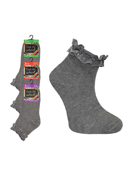 Girls Ankle Frill Socks Pack of 3 grey
