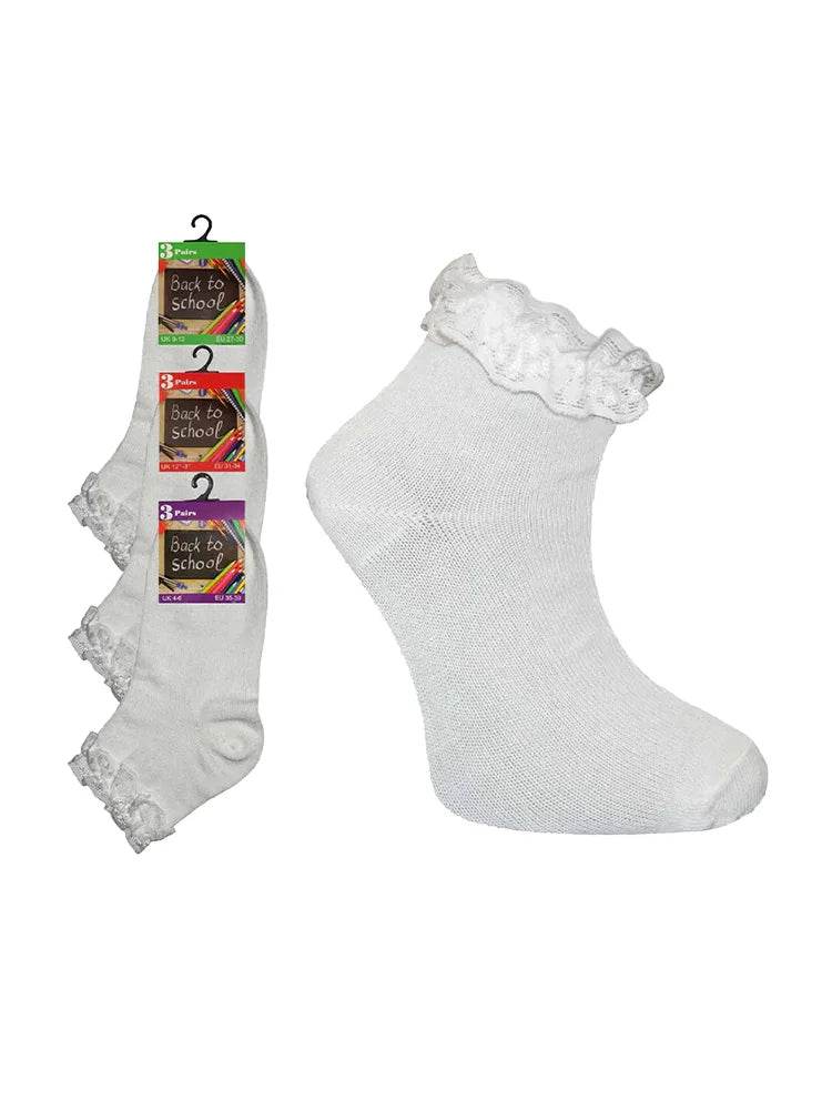 Girls Ankle Frill Socks Pack of 3 - thefancydress.co.uk
