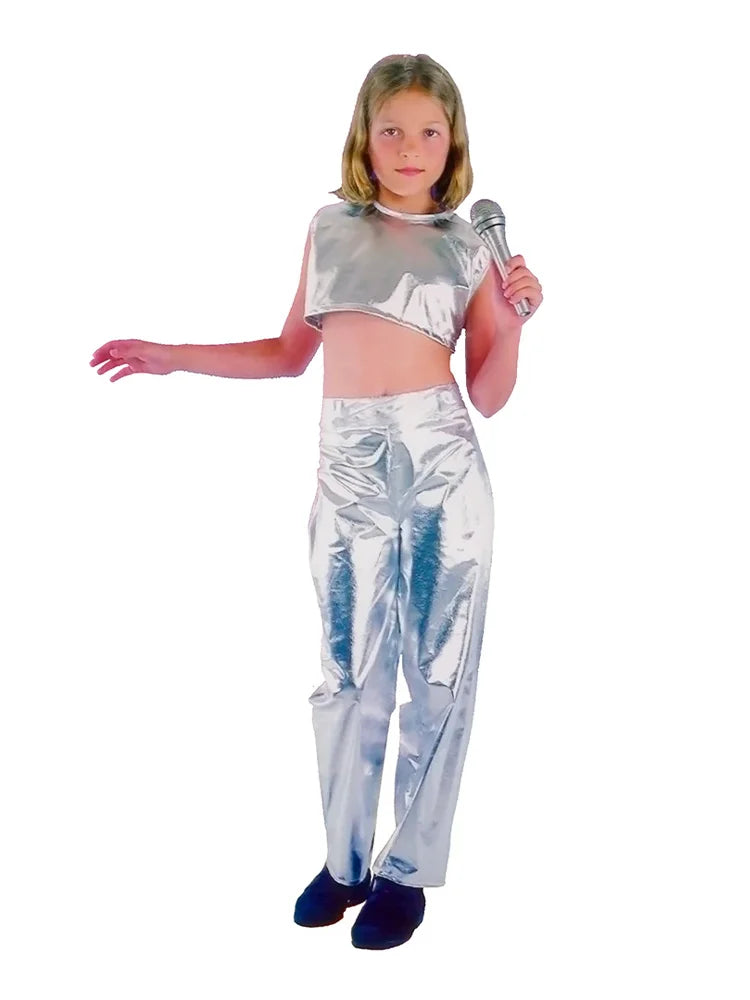 Children’s Girl Rock Star Costume Set – Metallic Silver (Medium)