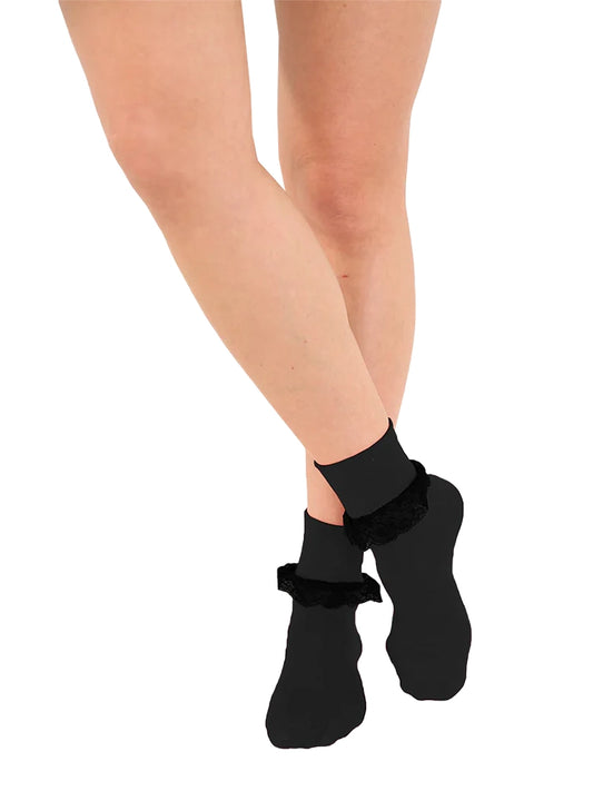 Girls Stylish Lace Trainer Socks black