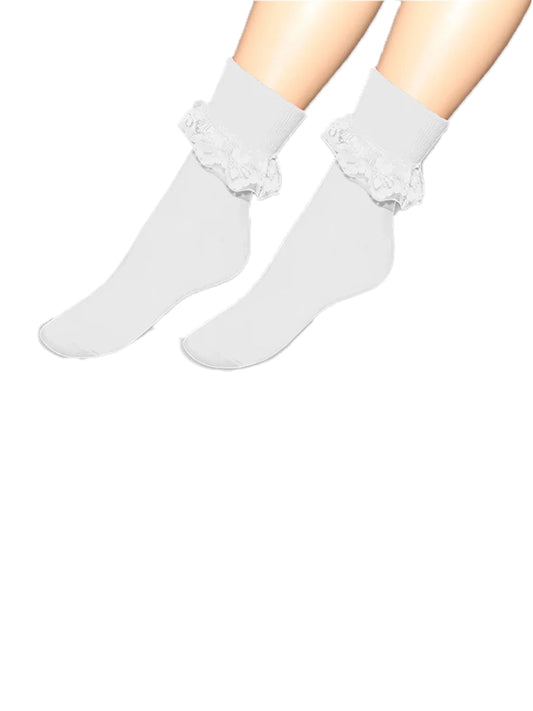 Girls Stylish Lace Trainer Socks white