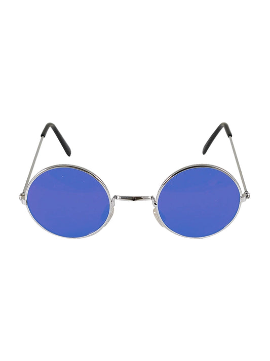 Adult Gold Silver Frame Round Lens Glasses blue lens
