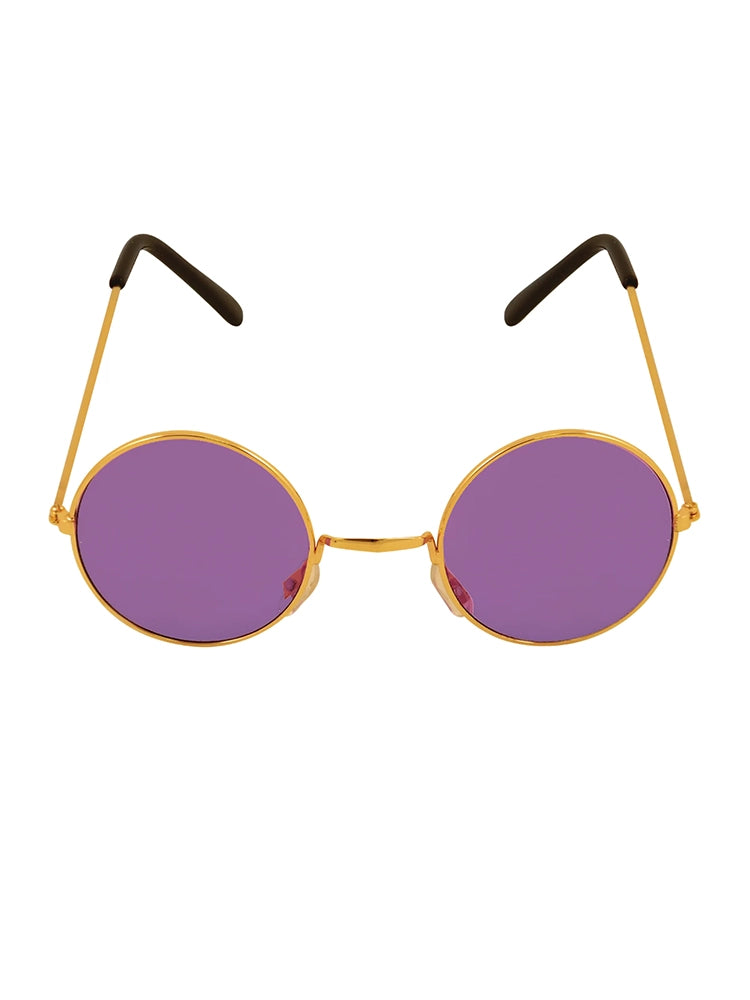 Adult Gold Silver Frame Round Lens Glasses purple lens