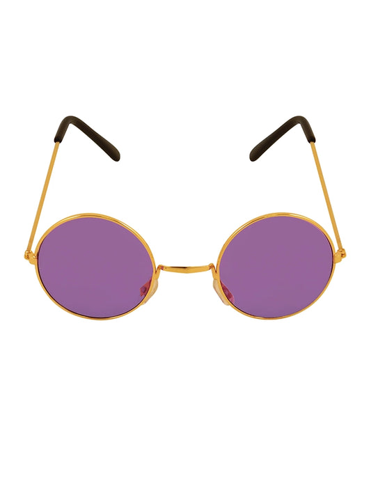 Adult Gold Silver Frame Round Lens Glasses purple lens