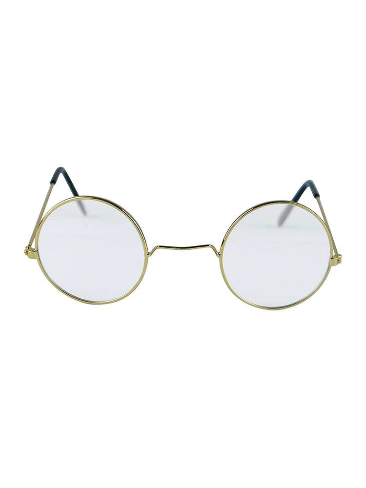 Adult Gold Silver Frame Round Lens Glasses - thefancydress.co.uk