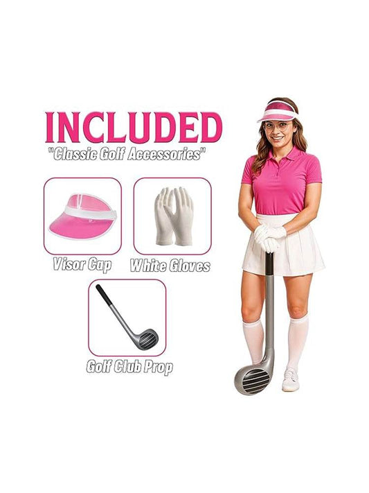 Pink Cap & Gloves Golf Accessories Set - thefancydress.co.uk