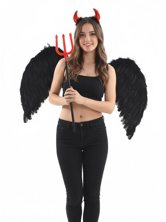 Devil's Horn & Black Angel Wings 3-Piece Costume Set