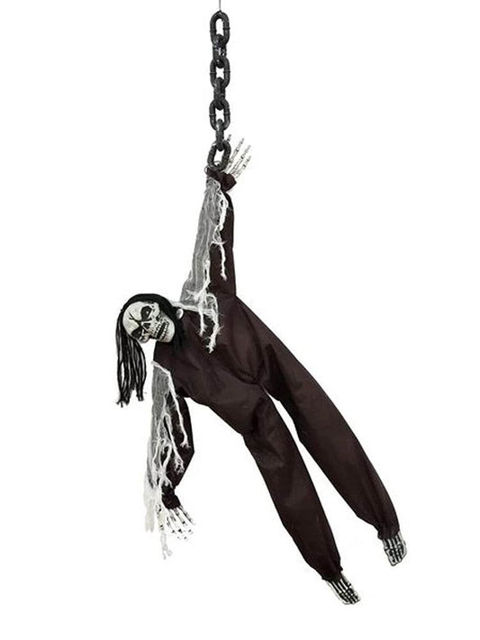 Wicked Fun Halloween hanging decorations featuring a spooky skeleton figure suspended by a chain