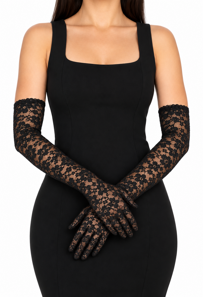 Black long full-finger lace gloves
